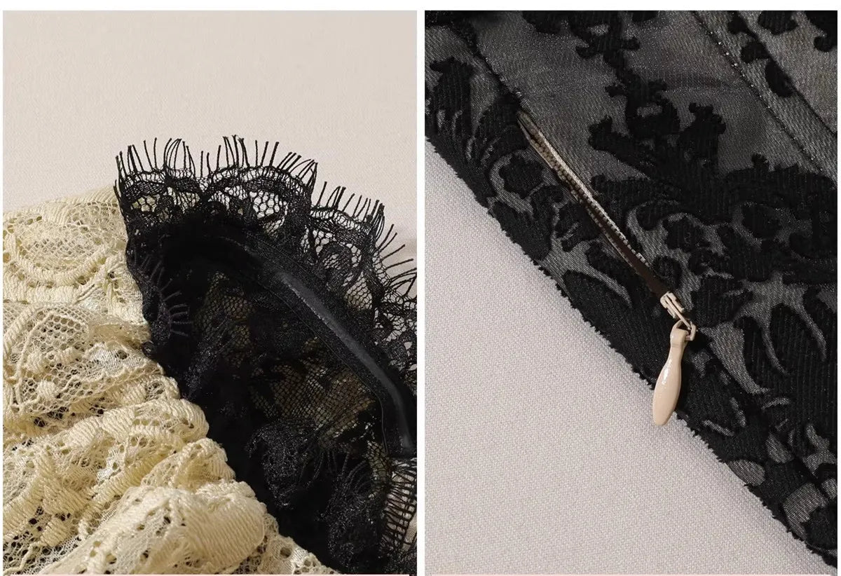 Parisian Lace Maxi Dresses Women Vintage Elegant Slim Luxury Lace Fishbone Dress Birthday Party Evening Dresses