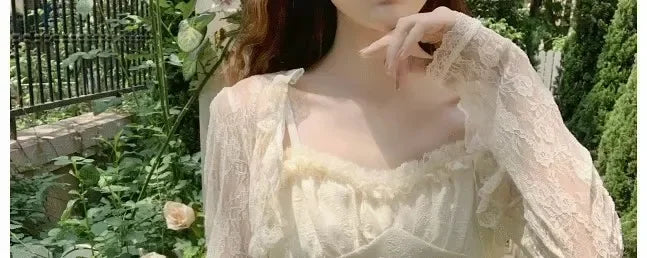 Lace Sun Protection Clothing Women's Summer Outerwear with Strap Vest Top Short Slim Long Sleeve Shirt Coat Gentle Breeze