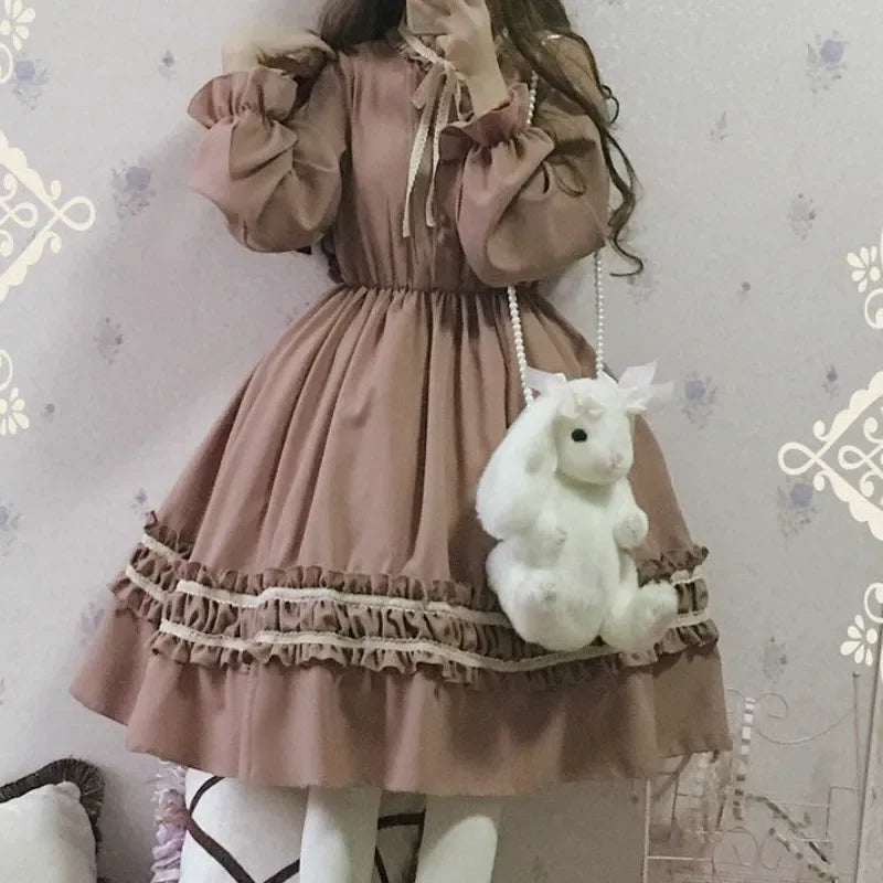 Parisian Lolita Classic Dresses Vintage Retro Party Femme Robe Bowknot Cute Cosplay Dress 11a087