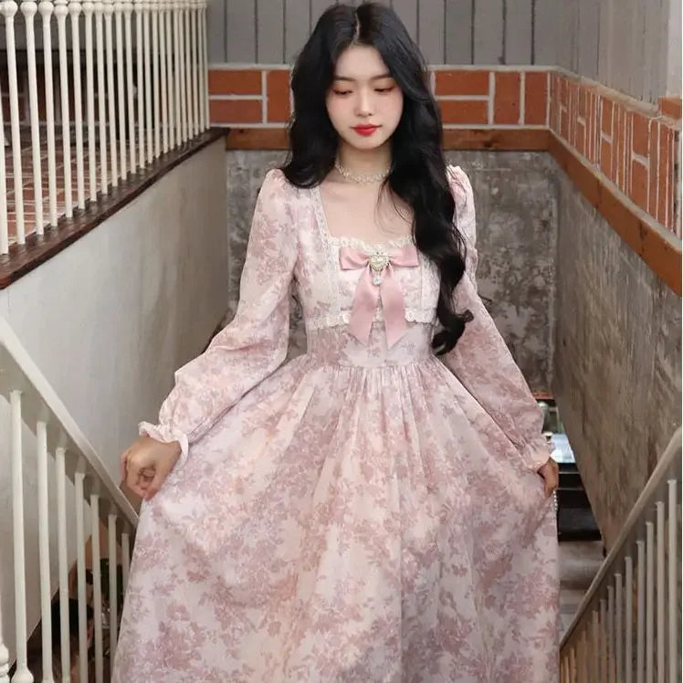 Gentle French Style Sweet Long Sleeve Dress Women's Four-way Stretch Inner Cloth Autumn New Arrival Fairy Tale System Dress