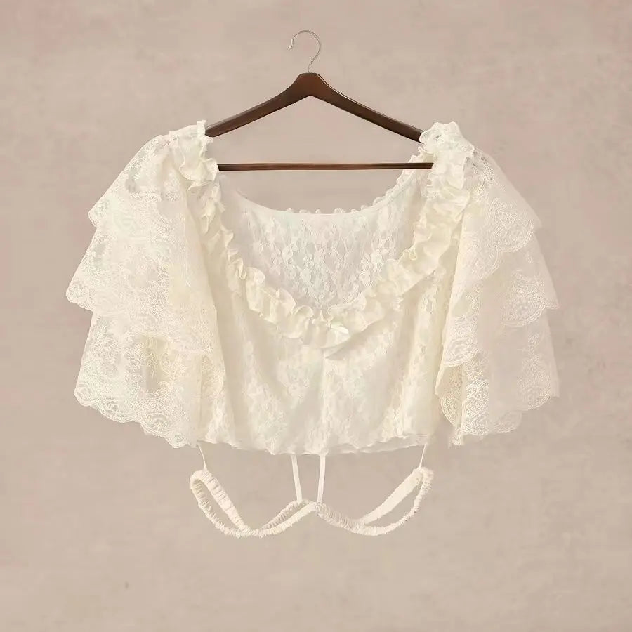 The Palais Royal Lolita Blouse | French Vintage Ruffled Crop Top | Sweet Flare Sleeve Lace Blusa | Parisian Princess