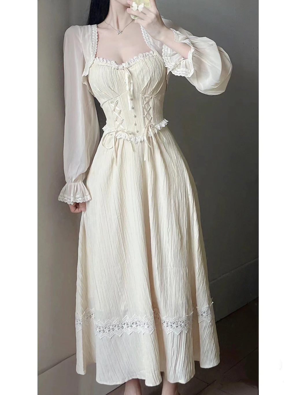 Women Office Casual Ruffle Dress Hollow Out Sleeve One Piece Dress Korean Summer New Fairy French Elegant Solid Mini Dress Party