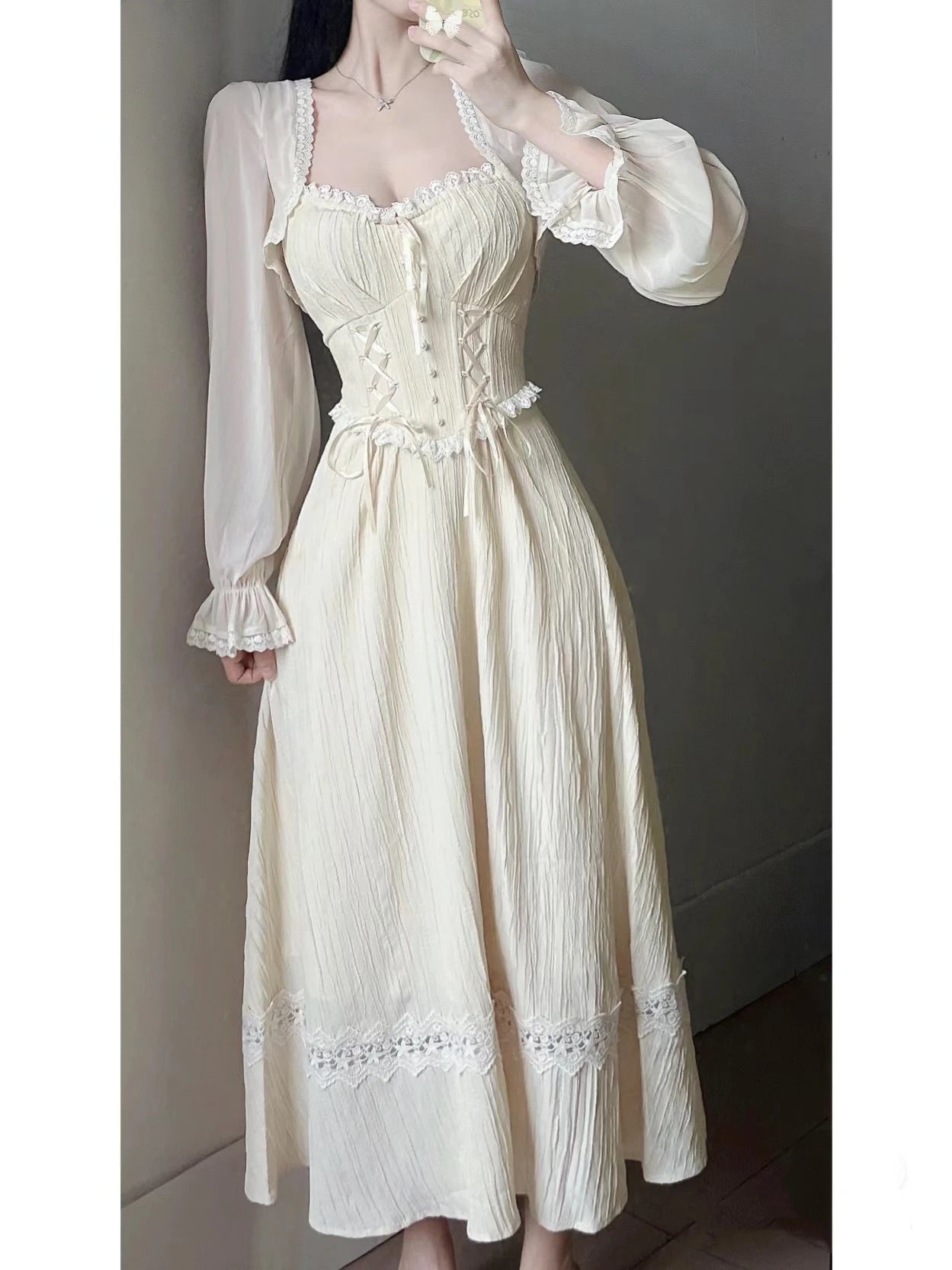 Women Office Casual Ruffle Dress Hollow Out Sleeve One Piece Dress Korean Summer New Fairy French Elegant Solid Mini Dress Party