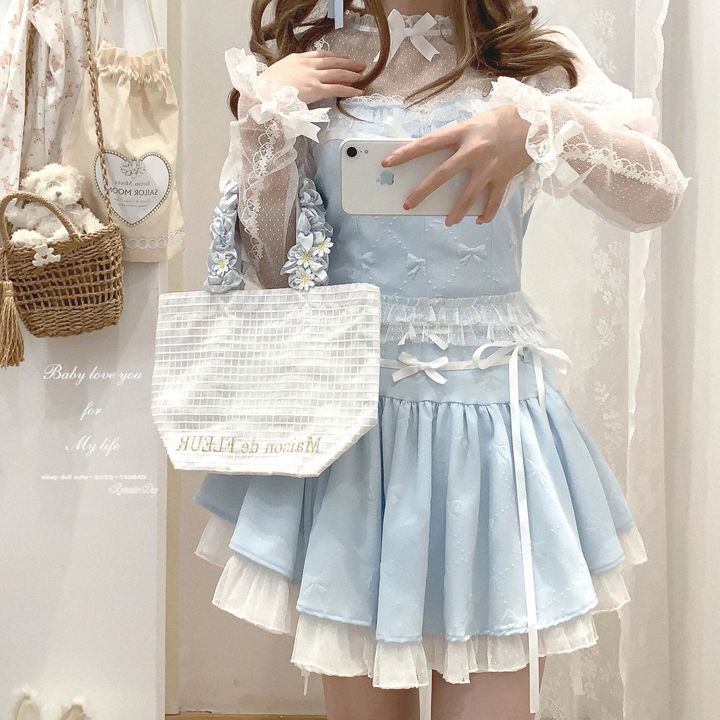 The Odette Ballet Bow Tie Set | Lace-Up High Waist Skirt & Strappy Top | Parisian Coquette Outfit
