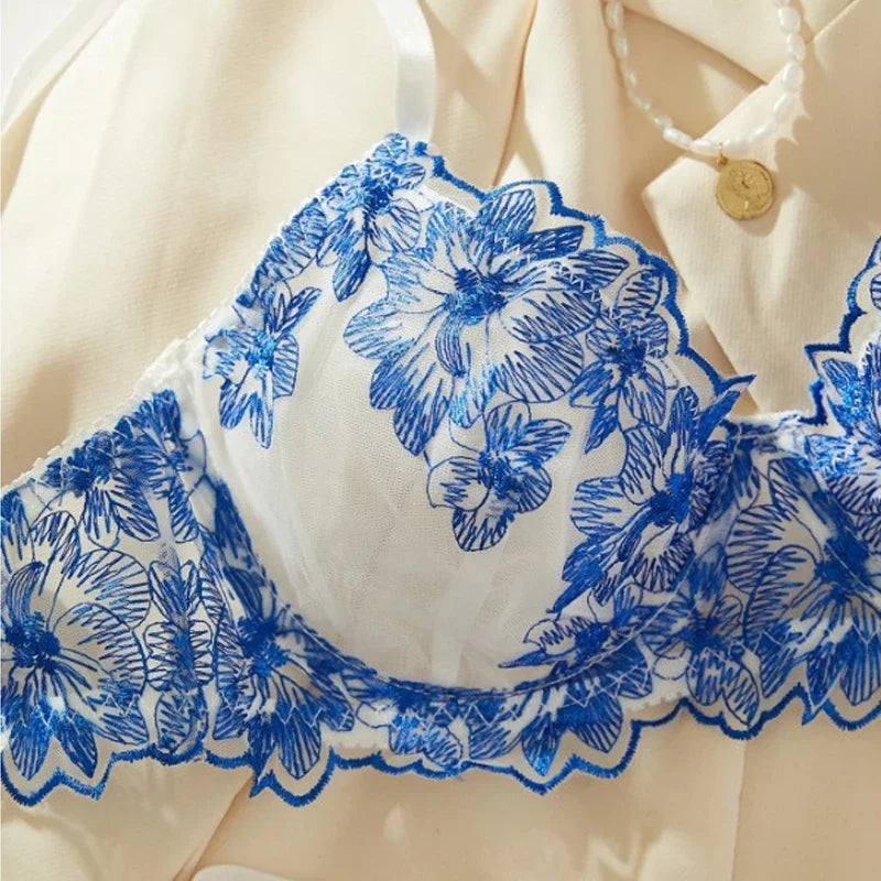 Parisian Blue Lingerie Set Blue Sexy Comfortable Lingerie Set For Women Simple Sexy Perspective Lace Pure Lingerie Suit