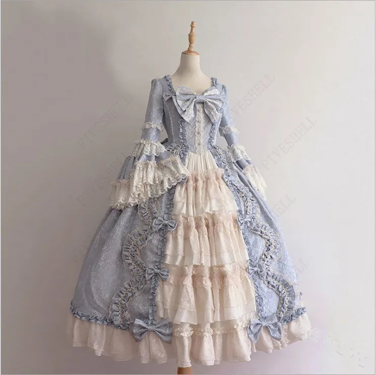 Anime Lolita Princess Dress For Women Cute Bow Lace Chiffon Stitching Dresses Ladies All-match Large Swing Skirts New