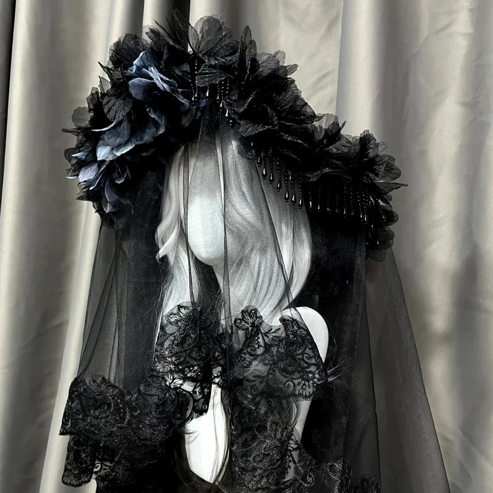 The Parisian Wizard Gown Hat | Handmade Lace Vintage Bandage Bow Cap | Gothic Lolita Campaniform Cosplay Accessory | Parisian Princess