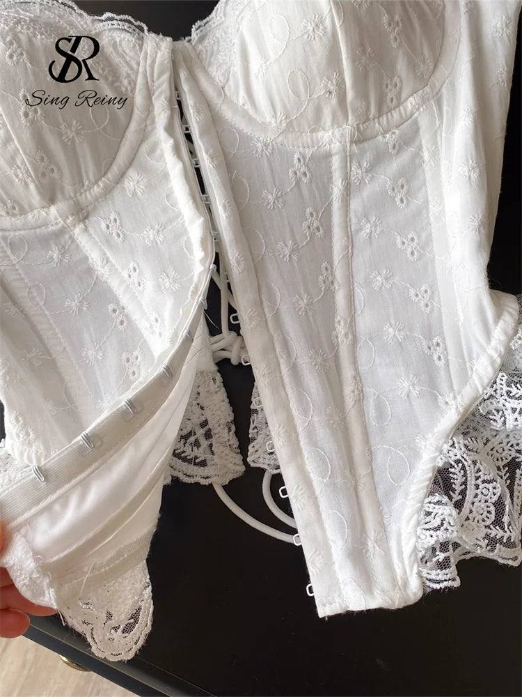 The Trianon Embroidered Corset | French Sweet Floral Lingerie Top | Hollow Out Backless Bandage Camisole | Parisian Princess