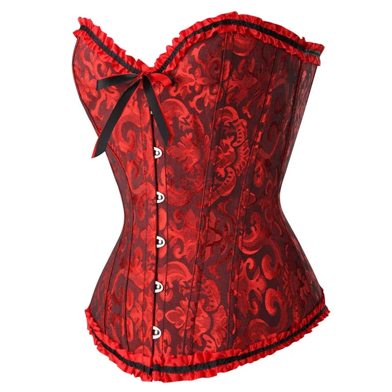Women Corsets Bustiers Floral Lace Tops Shapewear Burlesque Vintage Corset Gothic Satin Lingerie Corselet Overbust