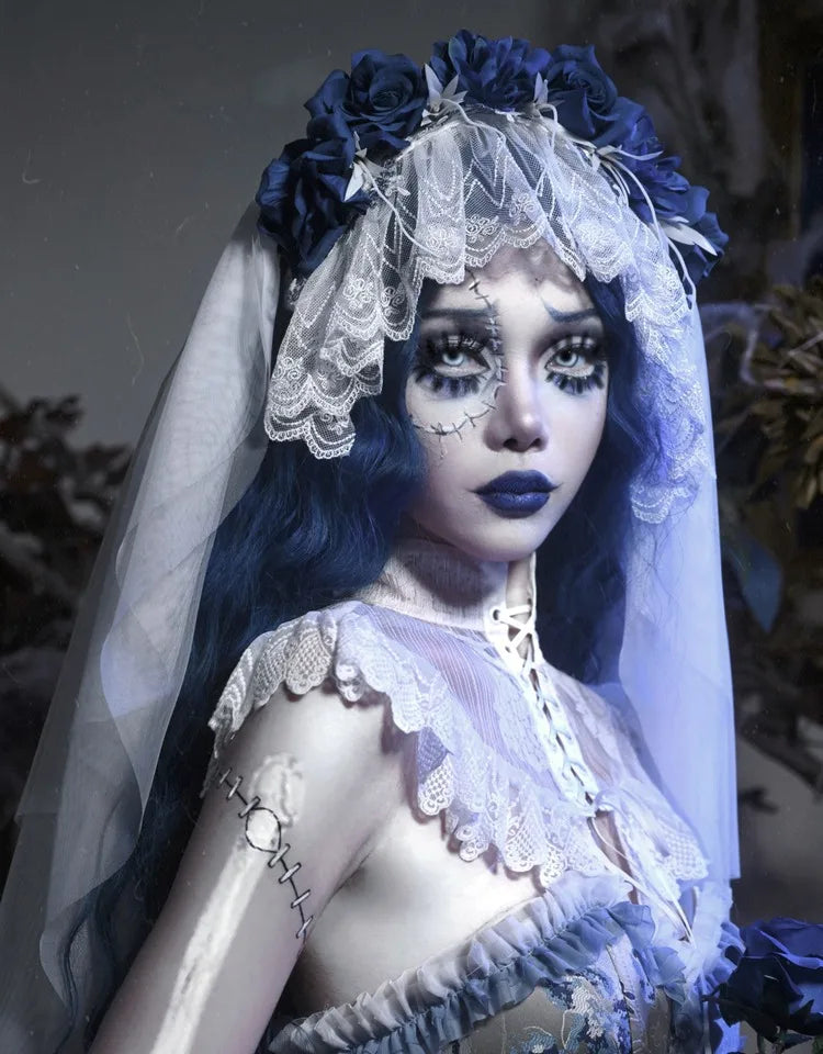 The Gothica White Gothic Dress | Zombie Bride Spine Lace Gown | Chiffon Tailed Party Dress with Cape | Parisian Princess