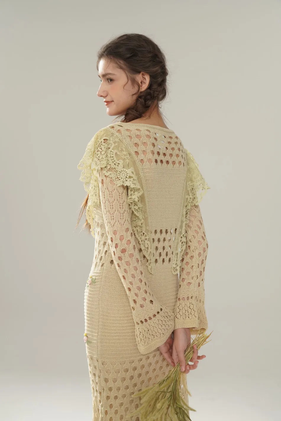 The Versailles Rose Knitted Fishtail | Hand-Embroidered Silk Blend Dress | French V-Neck Gown | Parisian Princess