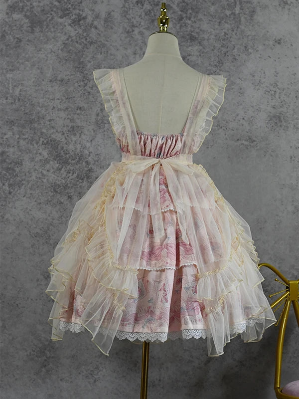 Original Lolita Apron with Veil and Drawstring, Two Types of Dress for Wearing Corporate Casual Dresses