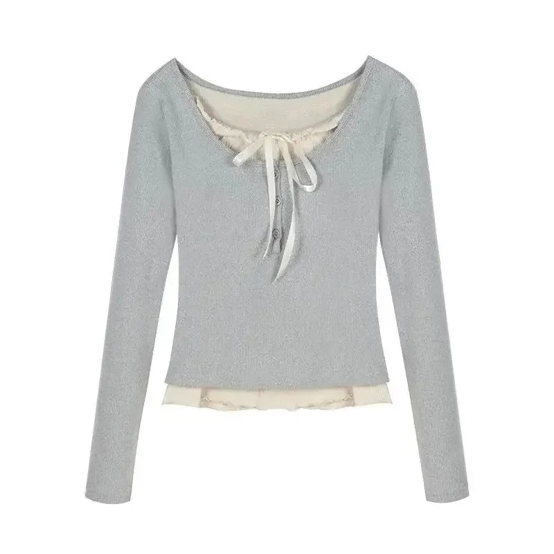 The Trianon Long-Sleeve Crop Top | French Slim Pullover Blouse | Sophisticated Office Lady Bodycon | Parisian Princess