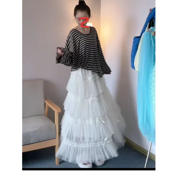 The Trianon Layered Gauze Cake Skirt | Romantic Ruffle A-Line Midi | European Princesscore Skirt | Parisian Princess