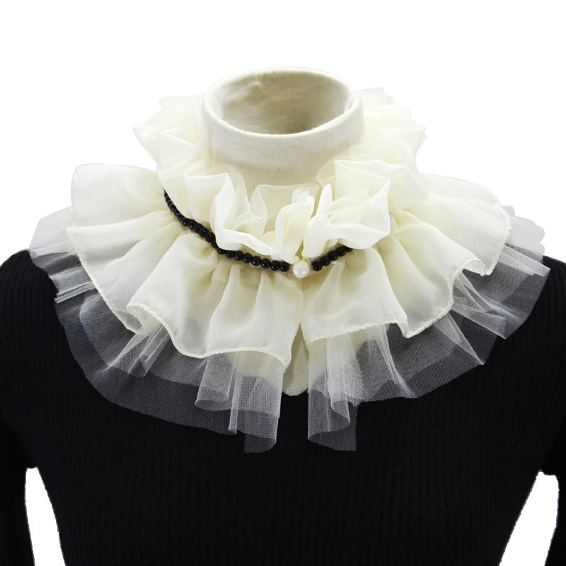 Elegant Hollow Embroidery High Collar Shawl Ruffled Fake Collar White Scarf Half Shirt Decorative Stand Collar
