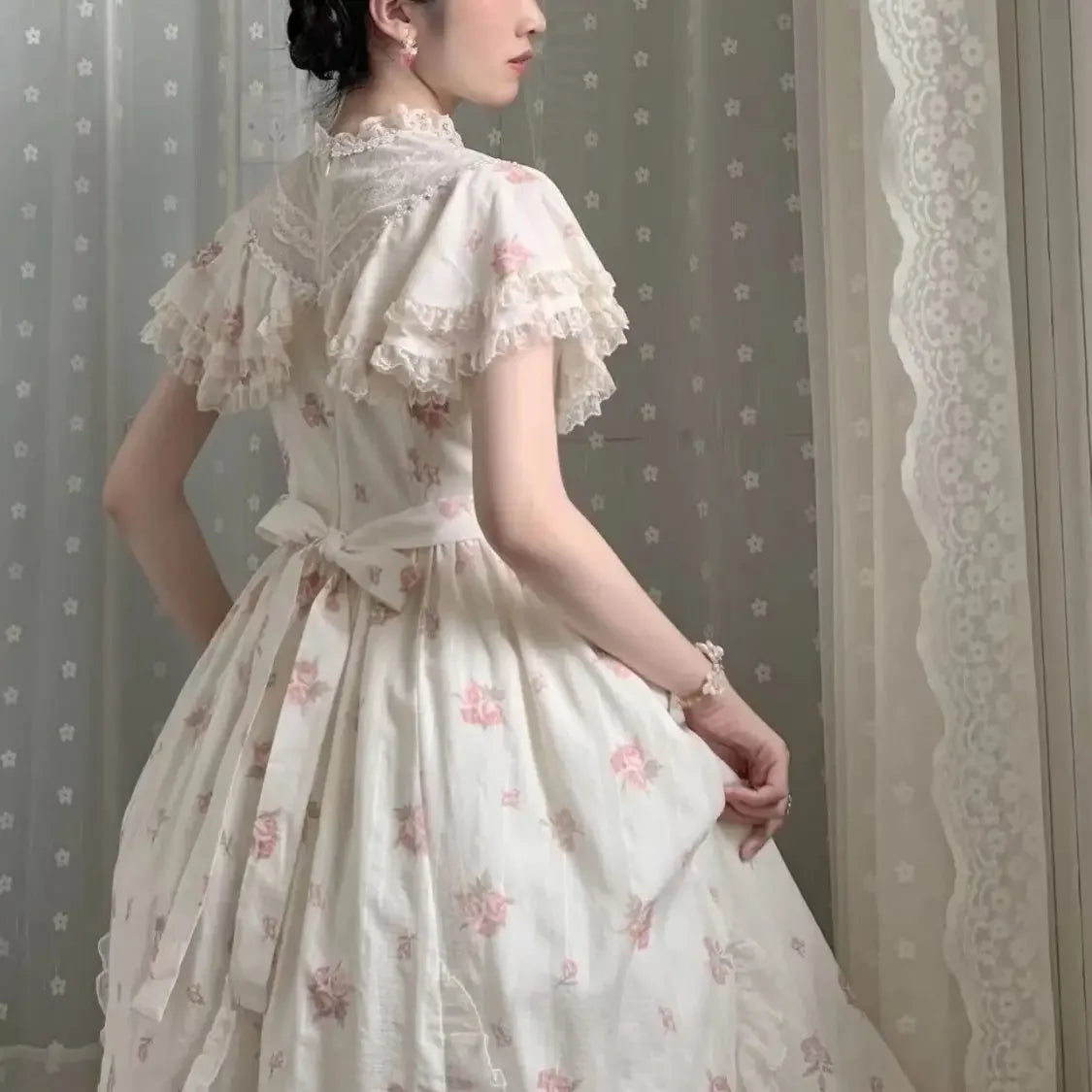 The Chantilly Chateau Floral Mini | Cloak Sleeve Lace Fairy Dress | Parisian Sweet Lolita | Parisian Princess