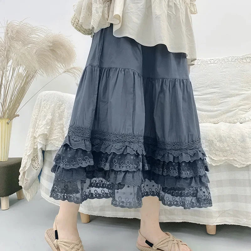 The Madeleine Lace Ruffle Skirt | Vintage French Cotton Linen Cake Skirt | High-Waist Lolita A-Line Petticoat | Parisian Princess