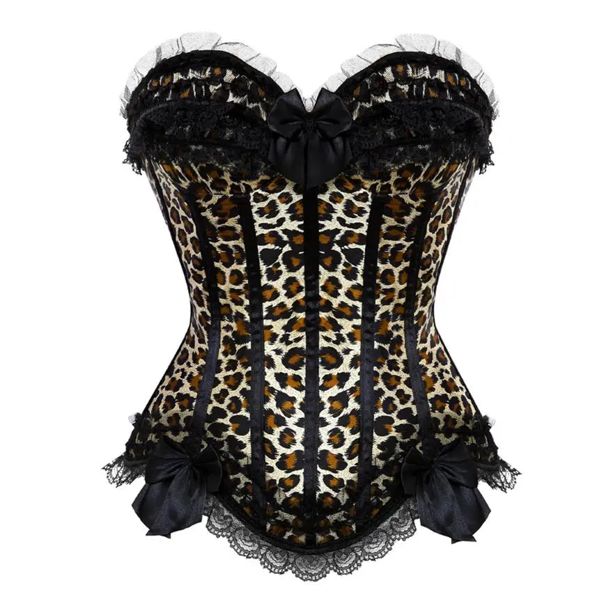 Sexy Lace Overbust Corset Top Women Vintage Satin Bow Bustier Lingerie With Zipper Plus Size Body Shaper Burlesque Corsets