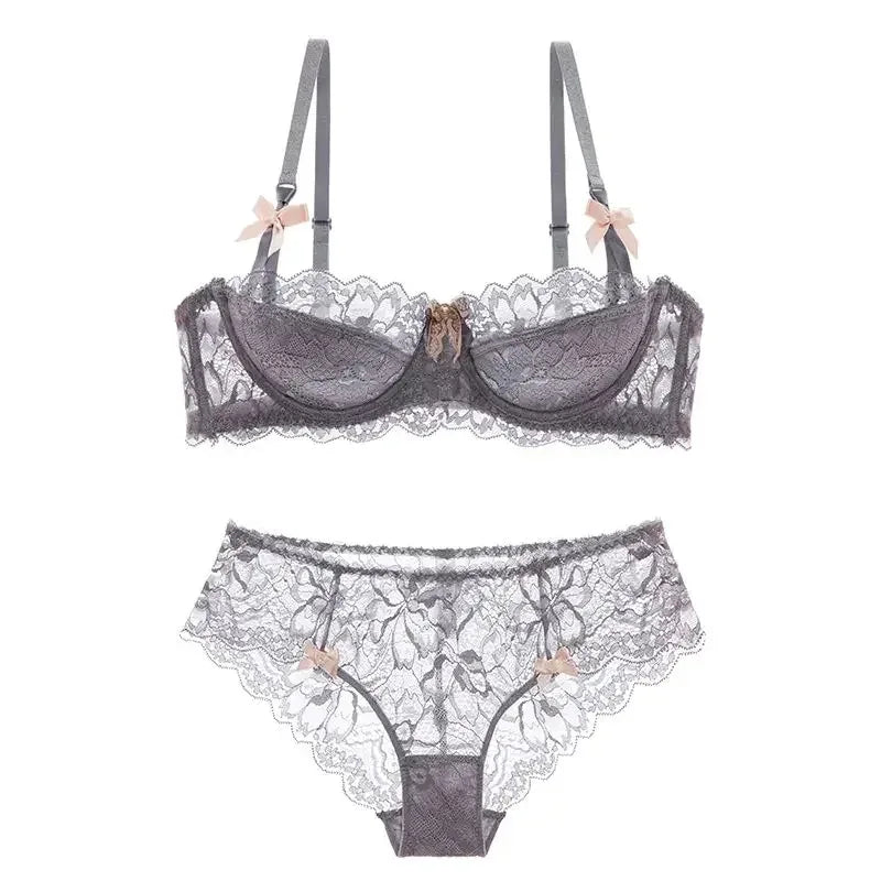 The Versailles Rabbit Ear Lace Bra Set | Half-Cup Push-Up Underwire | French Lace | Parisian Princess