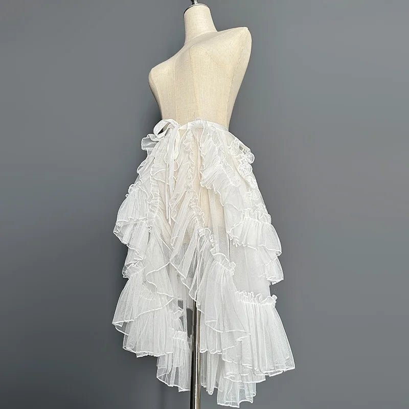 The Swan Lake Ruffled Cover-Up | Double-Layer Asymmetrical Mesh Skirt | Sweet Lolita Waist Curtain | Parisian Princess