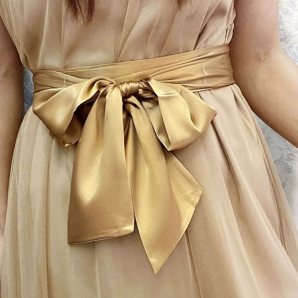Satin Silk Parisian Bow Corset Waist Belt Decorative Wide Bowknot Fabric Ribbon Cummerbunds DIY Waist Cover For Women Lady Girl Bridal