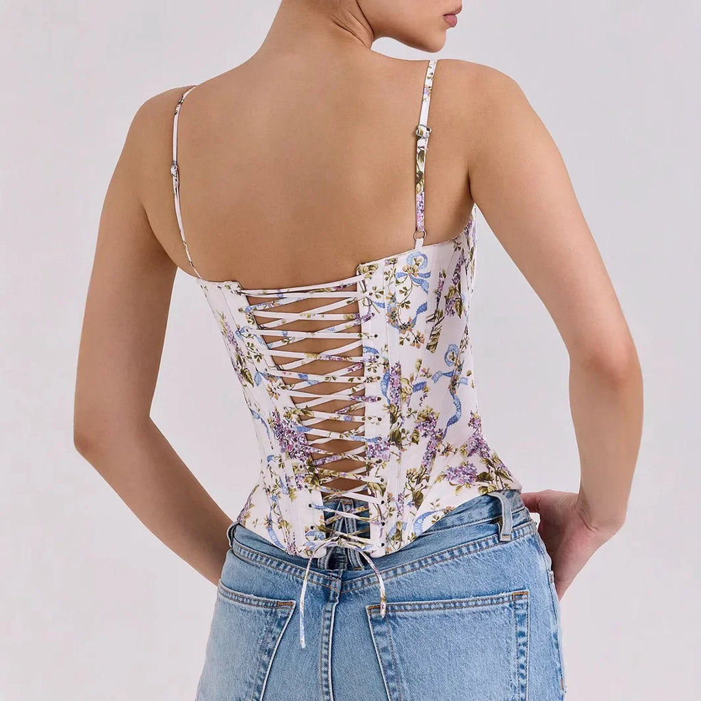 The Coquette Lattice Bustier | Summer Lace-Up Mesh Corset Top | Date Night Spaghetti Strap Party Tank | Parisian Princess