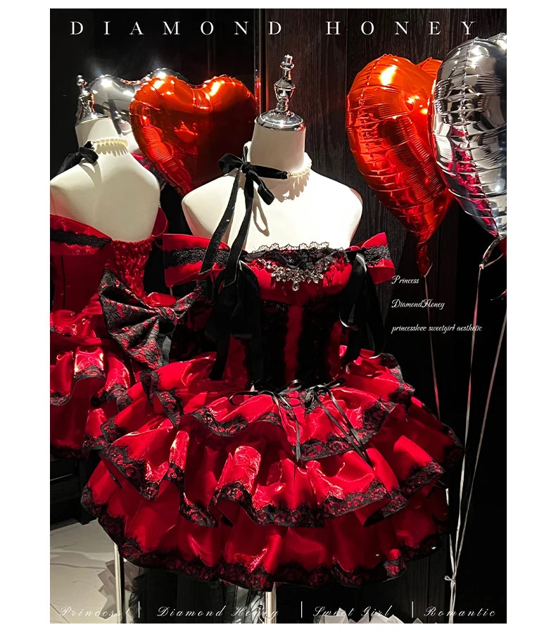 Princess Romantic Date Anniversary Wedding Party Pink Dress Girls Women's Sweet Lolita Halter Off-Shoulder Ball Gown Dresses