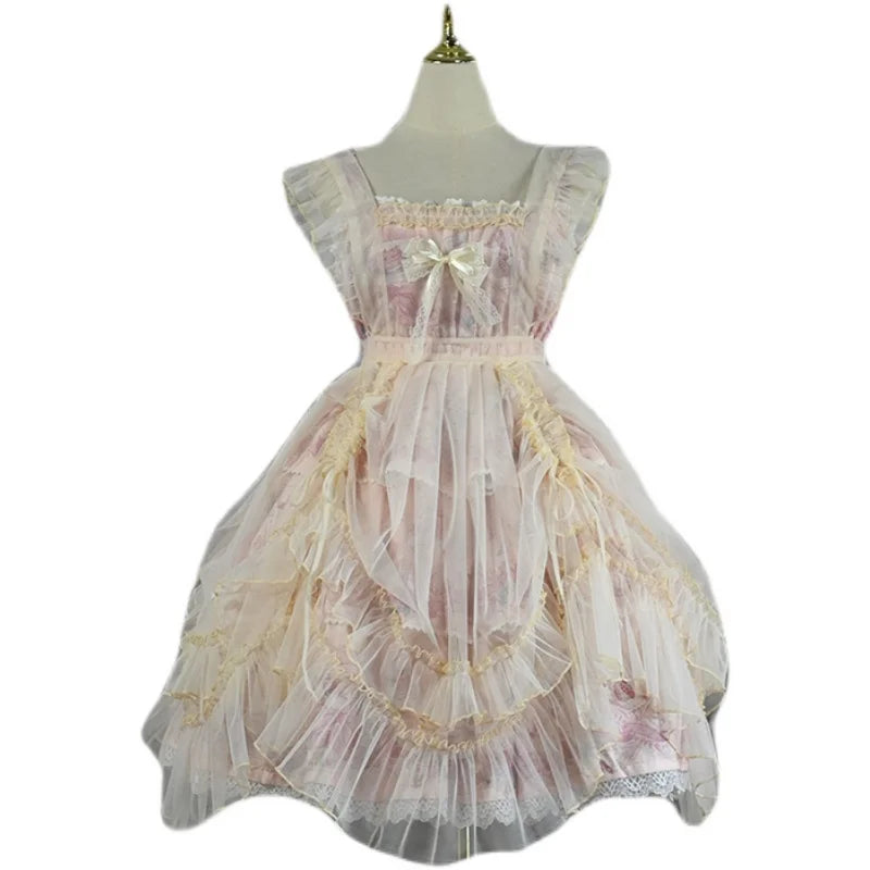 Original Lolita Apron with Veil and Drawstring, Two Types of Dress for Wearing Corporate Casual Dresses