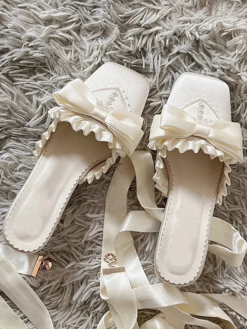 The Swan Satin Ballet Pumps | Lace-Up Platform Mary Jane | French Fairy Lolita Heels | Parisian Princess