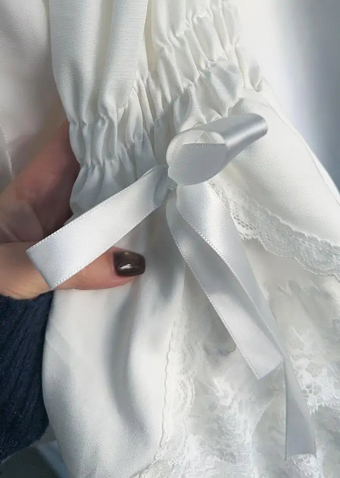 French Parisian Cute Lolita Flare Sleeve Shirt Parisian Aesthetic Lace Patchwork Blouse Tops Women JK Sweet Loose Blusas