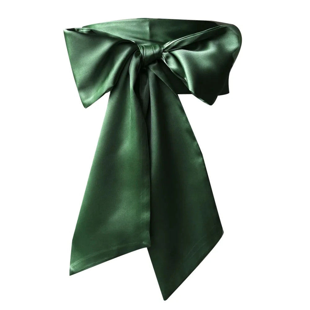 Satin Silk Parisian Bow Corset Waist Belt Decorative Wide Bowknot Fabric Ribbon Cummerbunds DIY Waist Cover For Women Lady Girl Bridal