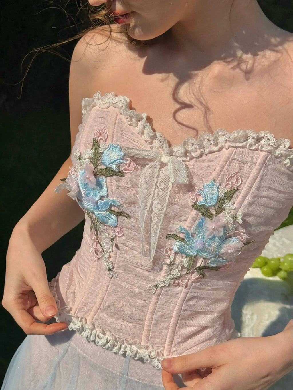 The Antoinette Embroidery Set | Vintage French Lace 2-Piece | Ruched Party Ensemble | Parisian Princess