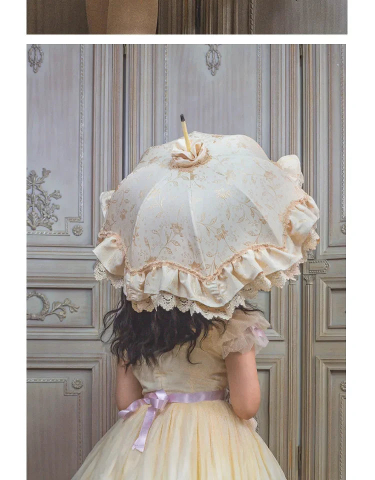 Satin and Lace Long Handle Umbrella | Handmade Victorian Parasol & Princesscore Sunshade | Parisian Princess