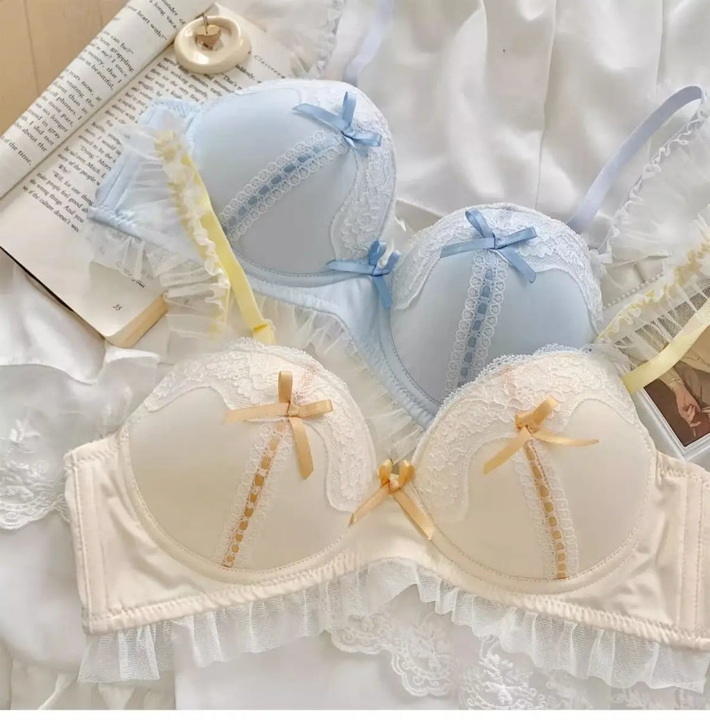 The Petit Coquette Lace Bra | Lolita Princess Style Wire-Free Push Up | Small Bust Gathering Lingerie | Parisian Princess