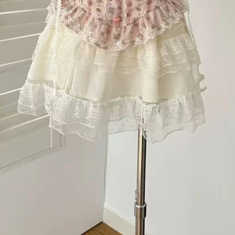 The Chantilly Sweetheart Two-Piece Set | Lace Slash Neck Top & High-Waist Mini Skirt | Coquette Print Suit | Parisian Princess