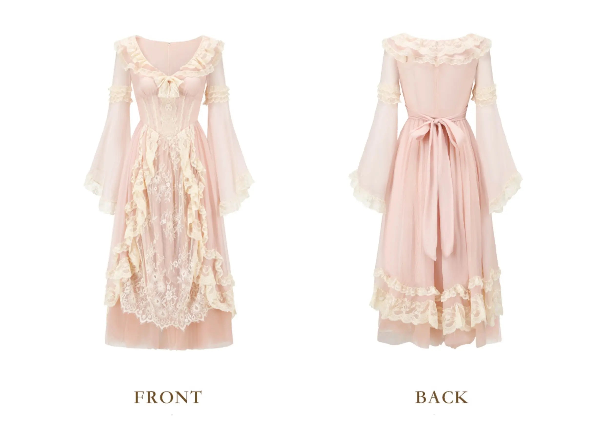 The Parisian Pink Bell Sleeve Gown | Courtly Retro French Lace Dress | Fairy-Tale A-Line Spring Maxi | Parisian Princess