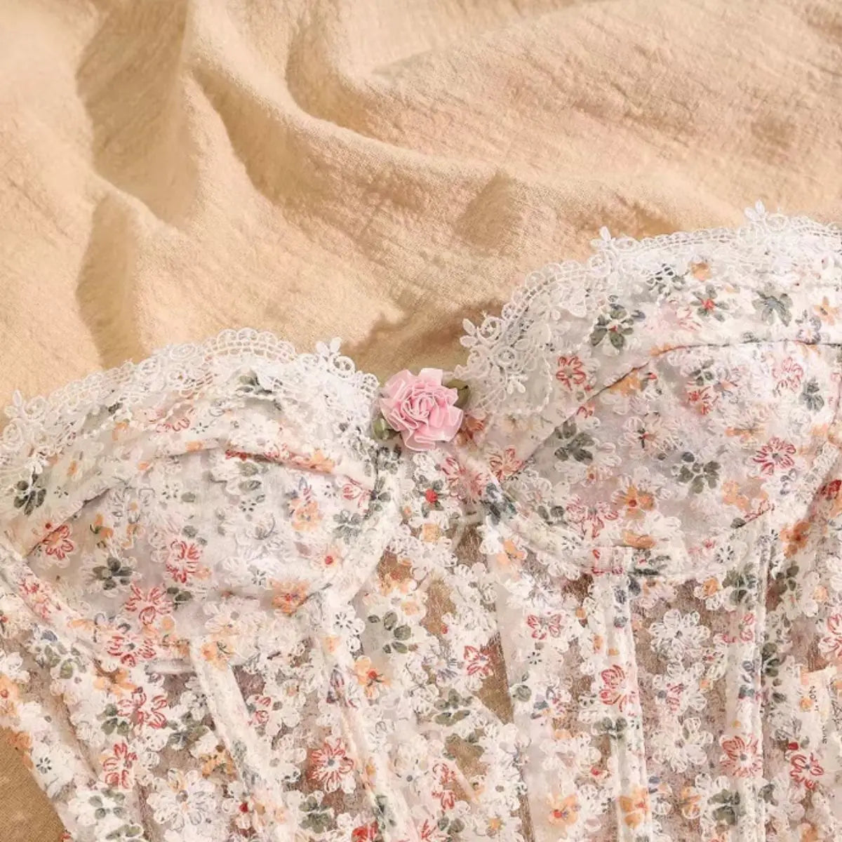 The Versailles Blossom Corset | Floral Hollow-Out Strapless Bustier | Lace-Up Boned Camisole | Parisian Princess