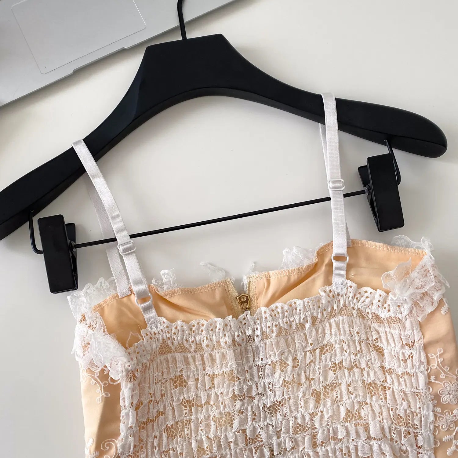 The Trianon Tiered Lace Cami | Embroidered Sleeveless Tank Top | Stretchy Slim Zipper Lingerie Top | Parisian Princess
