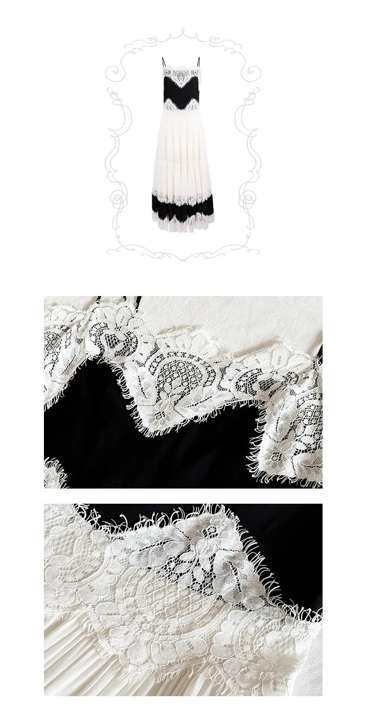 The Midnight Shore Gown | Gothica Summer Holiday Suspenders Dress | Backless Lace Patchwork Vacation Sling | Parisian Princess