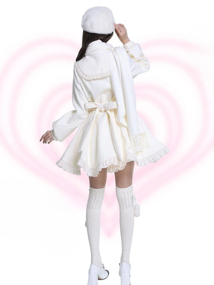 French Court Lolita Lace Patchwork Sweet Dress Coat Women Parisian Aesthetic Contrast Color Dresses Elegant Cute Party