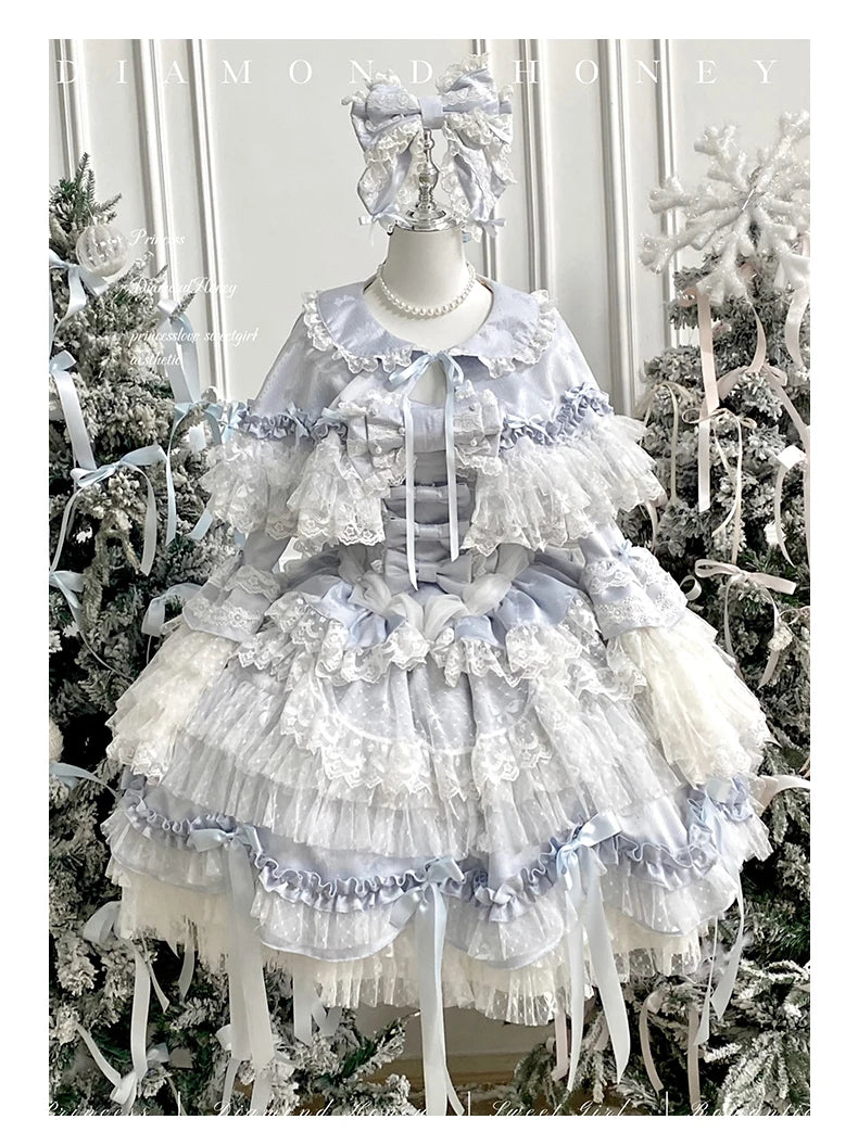 Pink Lolita Princess Dress Women's Bow Lace Heavy Industry Sweet Elegant Birthday Party Evening Dress Lady Suspender Dress Cloak