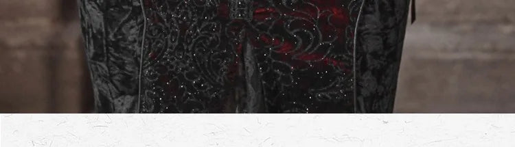 Gothica Original Design Vampire Black Red Dress Lace Patch Gothic Velvet Trumpet Sleeveless Sexy X-Long Dress Halloween