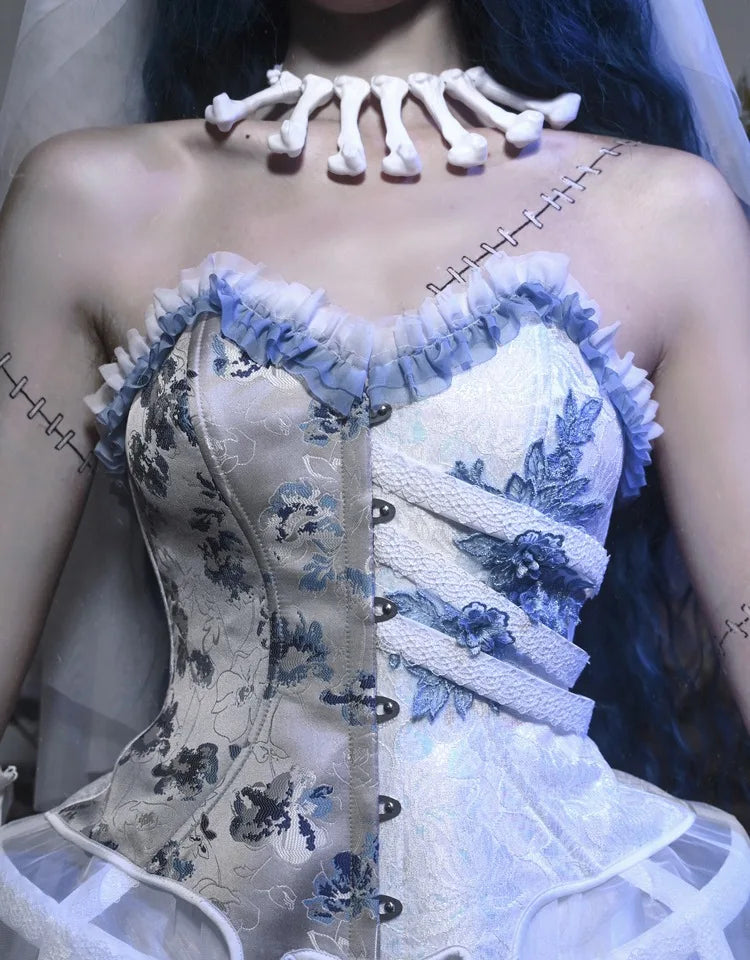 Parisian White Gothic Dress Birdcage Tube Emboridery Zombie Bride Slip Dress Palace Holloween Party Dresses Vestido Large