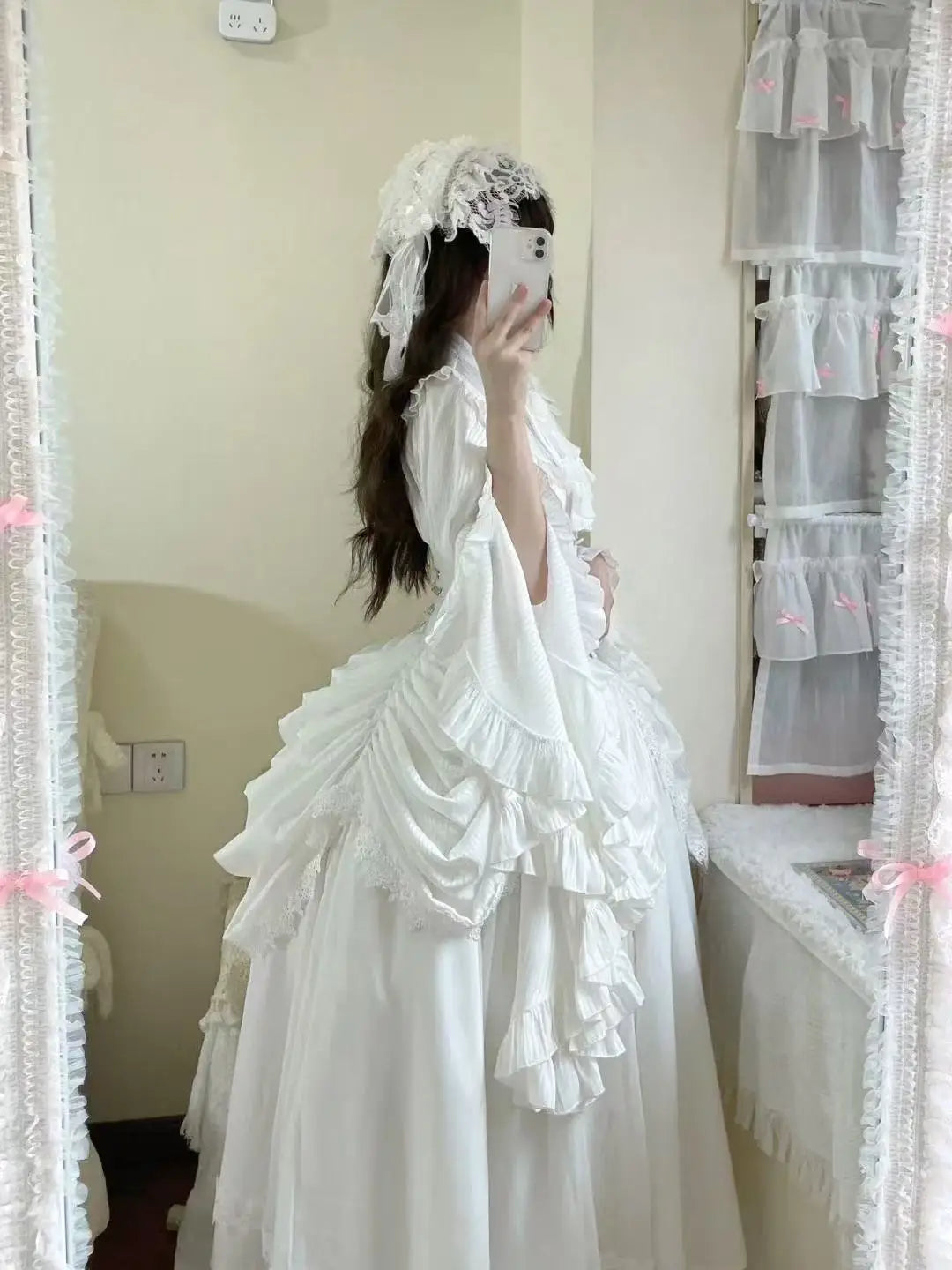 Niche Gothic Style Lolita Skirt Dark Black Wave Flower Edge Women Banquet Gown Vintage Halloween Carnival Event Cosplay Costume