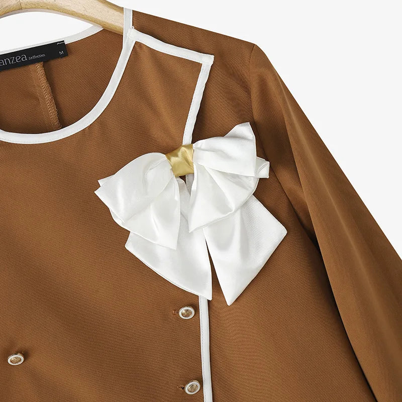 Parisian Elegant Blazer Double Breasted Long Sleeve Coats Women Fashion Bow Office Outerwear 2025 Casual Street Jackerts