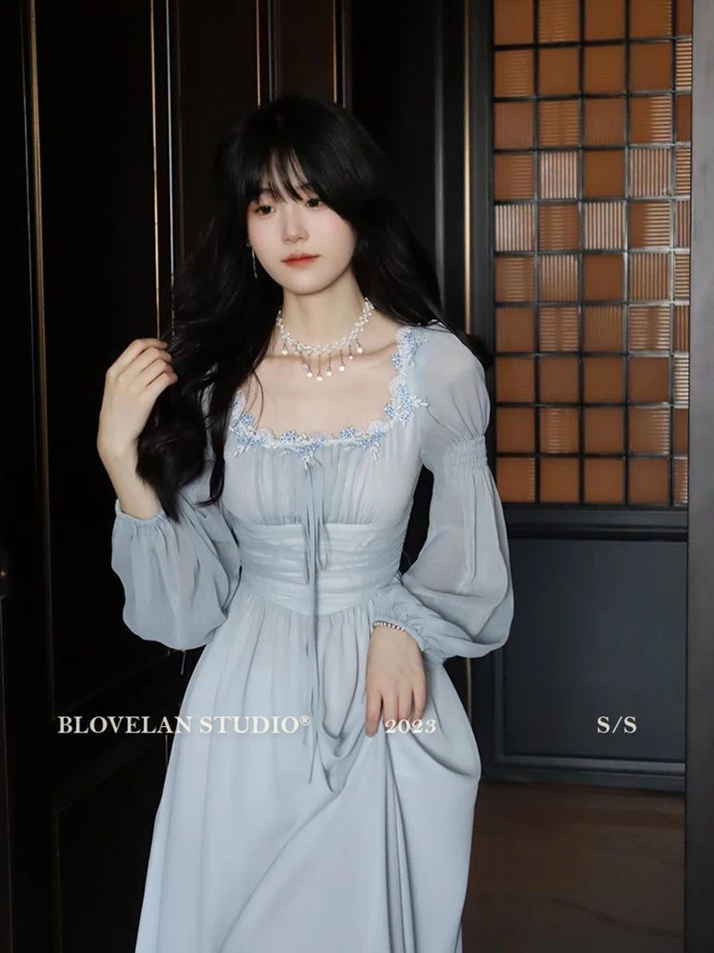 Sweet Sexy Chiffon Dress Women Fashion Slim Elegant French Dress Breathable Long Sleeve Beach Hoiliday Party Vestidos