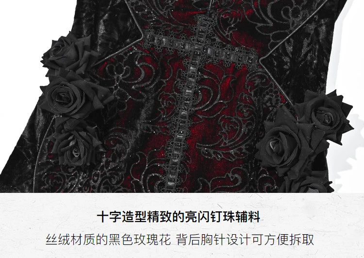 Gothica Original Design Vampire Black Red Dress Lace Patch Gothic Velvet Trumpet Sleeveless Sexy X-Long Dress Halloween