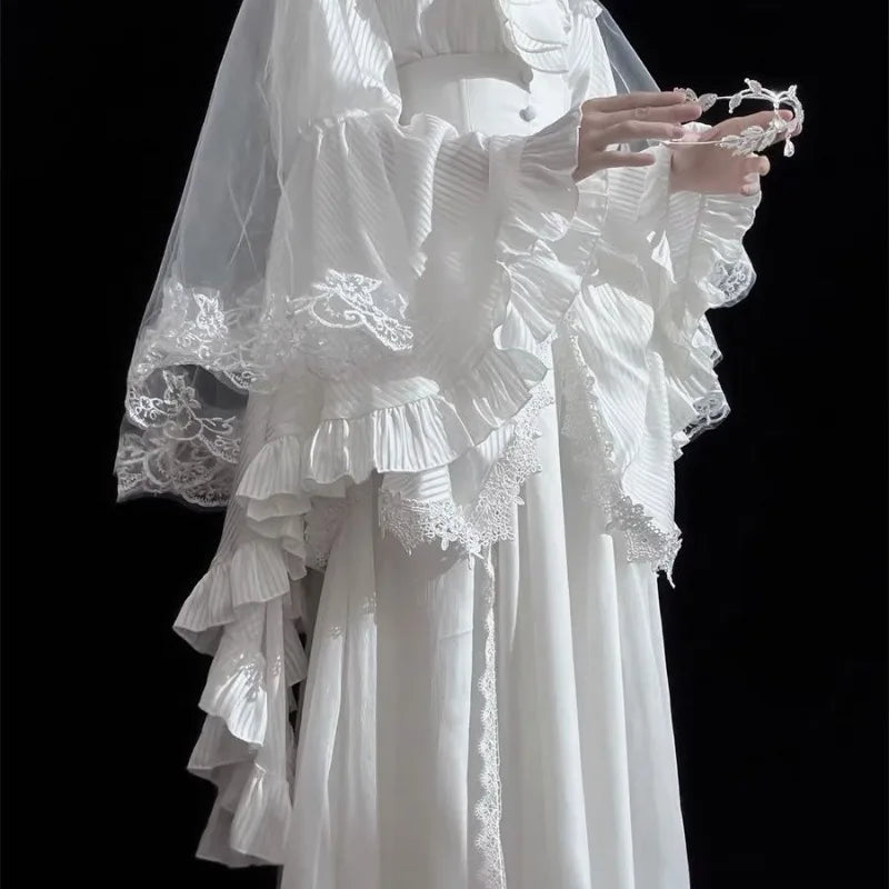 The Tuileries Big Swing Skirt | French Lolita High-Waist Maxi | Patchwork Lace Ankle-Length Saia | Parisian Princess