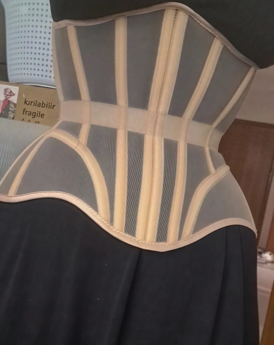 Women Abdomen Tight Corset Crops Under Bust Bustiers Breathable Mesh Waist Girdle With Bones Slimming Lace Up Bodices