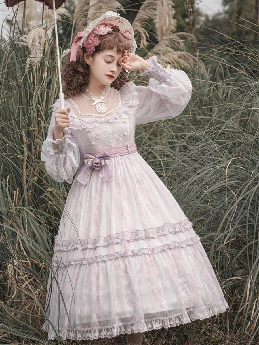 French Elegant Large Size Lolita Dresses Autumn Women's High Waist Slim Cla Princess Tea Party Long Sleeve Dress Vintage Dress